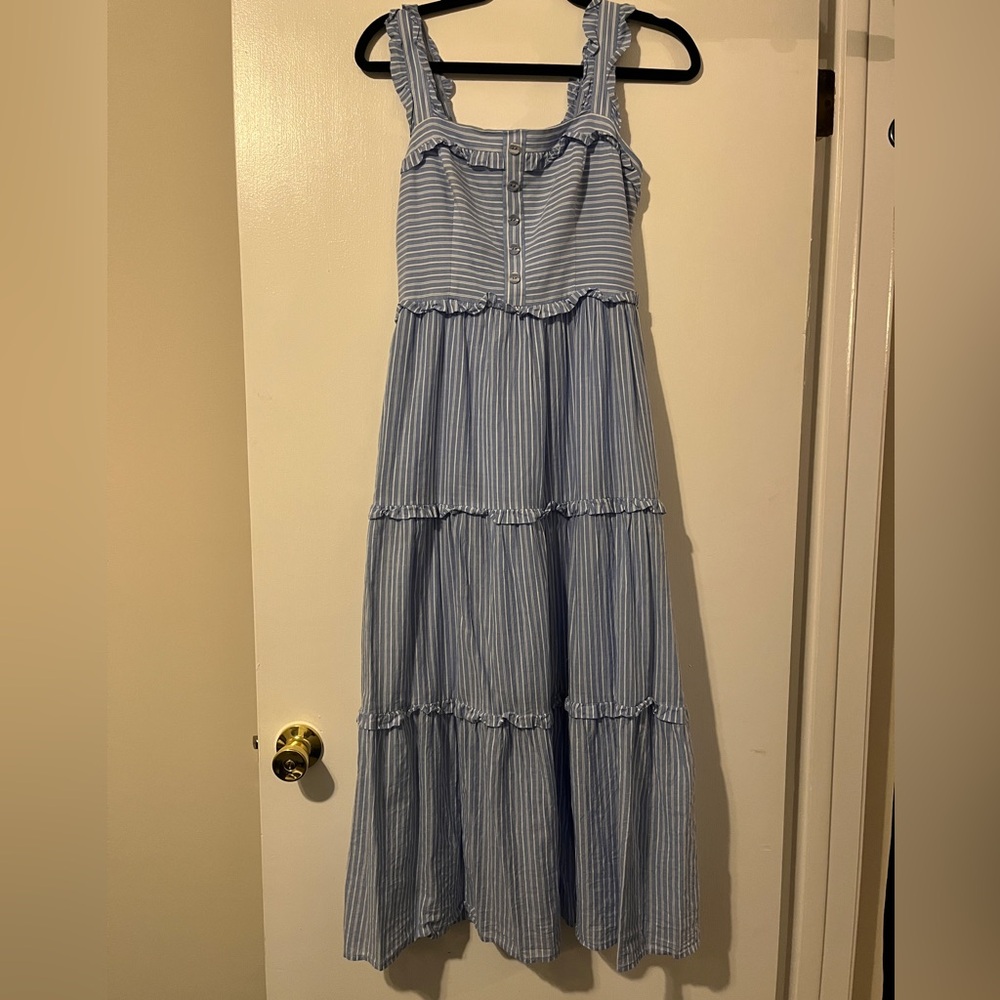 Gal Meets Glam Blue and White Striped Maxi Dress